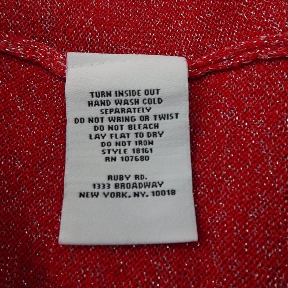 Ruby Rd Cardigan Sweater Women's Size XL Red Silver Sparkle Long Open Front - Picture 8 of 9